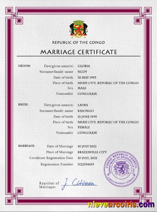 Congo, Republic of the marriage certificate